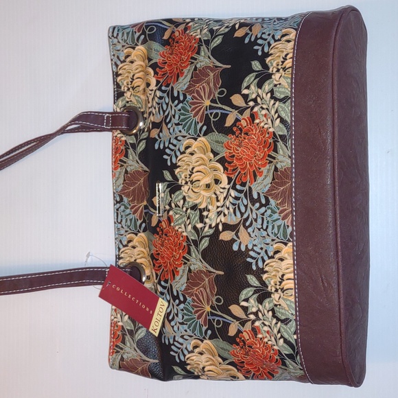 😺KOLTOV Abby Tote in Black & Saddle New Bag - Picture 6 of 15